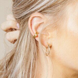 Caitlyn Minimalist Cleo Double Ear Cuffs Faux Conch, 18K Gold, Sterling Silver